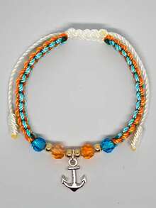 2 piezas Nuevo juego de pulseras 2026 con ancla geométrica y calavera, tejido de resina y metal, para hombres, mujeres, parejas, amigos, fiesta de moda, atuendo y accesorio diario