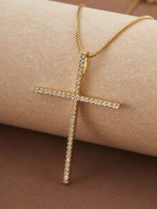 1PC Jesus Zirconia Big Cross Necklace Unisex Simple Large Cross Pendant Necklaces For Men Women Couple Religion Jewelry Gift