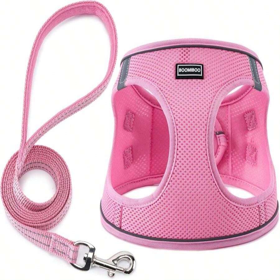 Dog Harness With Leash Set, No Pull Adjustable Reflective Step-In Puppy Pet Vest Harnesses For Small Medium Large Do And Cats,Pink - MàuJ - Xem 1