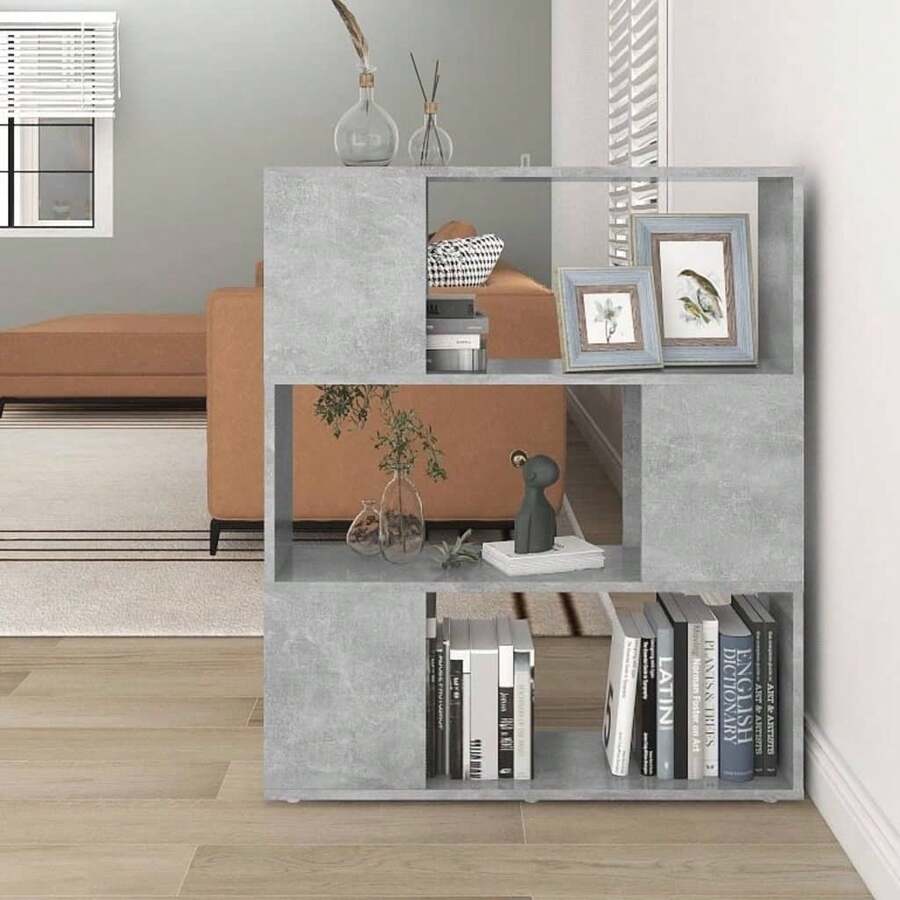 vidaXL Libreria divisoria grigio cemento 80x24x94 cm in legno
