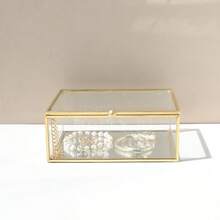 1pc Vintage Glass Jewelry Box, Rectangular Jewelry Display Storage Box With Lid, Vanity Trinket Box For Home Decor, Used To Store Jewelry, Rings, Bracelets, Jewelry Box, Dust-Proof Cosmetics And Accessories Storage Box, Rectangular Design, Glass Jewelry Box For Home Decor