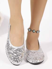 2026 Nuevos zapatos planos de mujer con lentejuelas de moda, livianos y cómodos mocasines slip-on, adecuados para madres