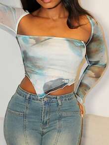 Steph T قميص كاجوال بأكمام طويلة وياقة قوس غير متماثل الذيل للنساء في الربيع والصيف