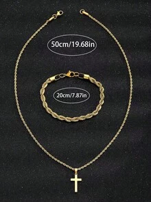 Set de 2 piezas de pulsera y collar de acero inoxidable trenzado, set de joyería con elemento de cruz, accesorios de moda minimalistas para uso diario, set de joyería versátil para hombres