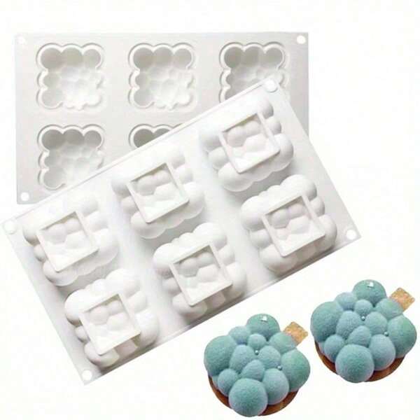 Moule en silicone carré à 6 cavités en forme de nuages, moule à gâteau à bulles 3D pour la cuisson, moule à mousse, outils de décoration de gâteaux et desserts