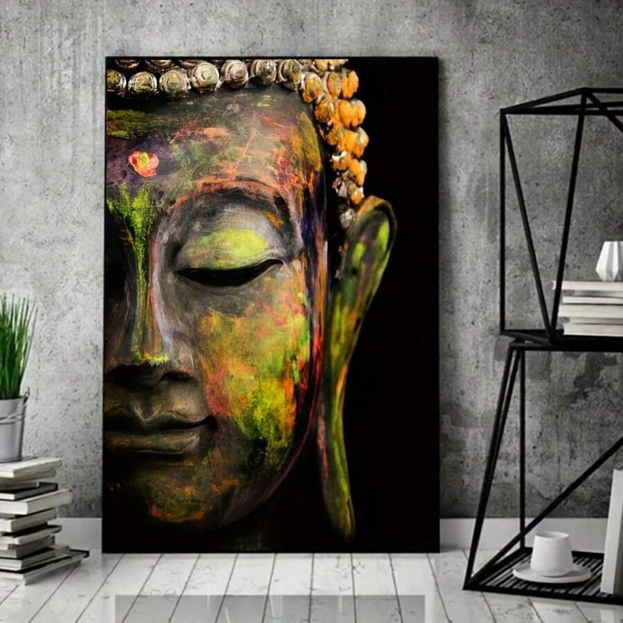 Tranh in canvas nghệ thuật trừu tượng hiện đại không khung khổ lớn trang trí tường phòng khách và phòng ngủ, tác phẩm nghệ thuật đương đại lấy cảm hứng từ Đức Phật, áp phích trang trí nhà, không khung, vải canvas trắng - Nhiều màu - Xem 1