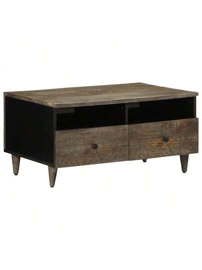 VidaXL Coffee Tafel 80x54x40 Cm Solid Mango Wood Verlichting Grijs