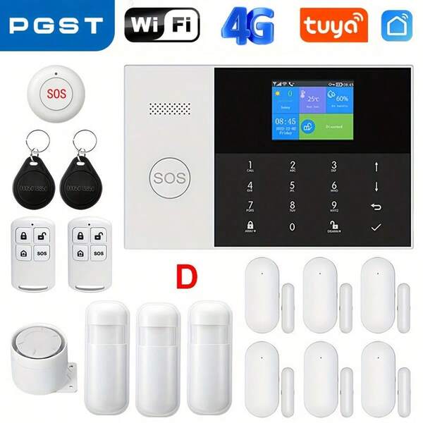 PGST 105 Alarm System,Wireless Home Security System,Intelligent Home  , Motion Sensor, Door Sensor, Support Alexa Version, Burglar Security Alarm, NO Monthly Fees .