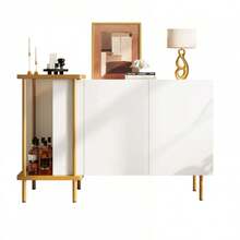 Aparador Schrank Branco Moderno com 2 Türen e 2 Offenen Fächern, Couchtisch aus Metall/Glas,Weiß,120 x 40 x 77,5 cm (CxBxA)