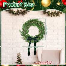 de pino Norfolk de Navidad, de Navidad realista para puerta delantera con hojas doradas y lazos de terciopelo rojo clásico, coronas de cedro de invierno de 13.pulgadas para ventanas de - Verde - Ver 2