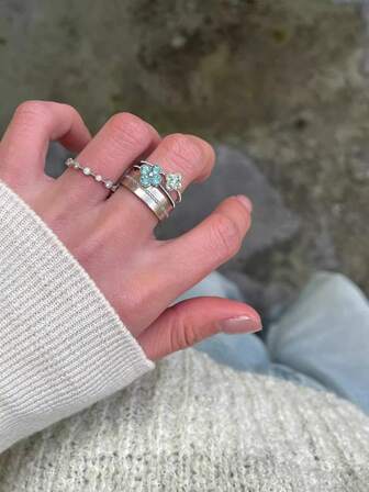 1 st vintage-ring med 4 blad och blommor i blå strass, kreativ design, punkstil, 18K guldpläterad, 1,8 cm diameter, storlek 7-8