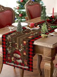 1 Stück Weihnachts-Schneemann Tischläufer, Weihnachtlicher dekorativer Tischläufer, Weihnachtlicher leinenähnlicher Tischläufer, Tischläufer, Tischläufer, 1 Stück Tischläufer, 4 Stücke Tischsets, 1 Stück Kissenbezug, 3 Produkte erhältlich, saisonale Innen- und Außendekoration für den Winter, Weihnachtsdekoration für Zuhause, Weihnachtsdekoration für Räume, Weihnachtsparty-Dekorationen - Verschiedenfarbig - Übersicht 12