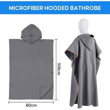 Poncho de Surf Con Capucha de Microfibra - Toalla De Playa Absorbente De 110 X 80cm, Para Cambiarse Para Mujeres y Hombres en Playa y Natacin - Gris - gris - Ver 4