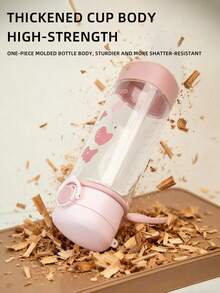 1个380毫升儿童吸管杯，学生水壶，带锁，防尘防漏防震，带刻度和圆形手柄，适合日常居家、户外、学校、幼儿园使用，可爱礼物 - 粉色 - 查看 6