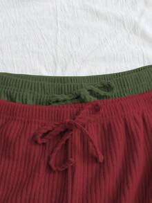 2-Pack Large-Size Ribbed Pajamas For Autumn And Winter, Warm And Comfortable, Plus-Size Ribbed Pajamas With Cuffs, 1XL-5XL, Comfortable And Soft Pajamas Pants - Red+Green - View 4