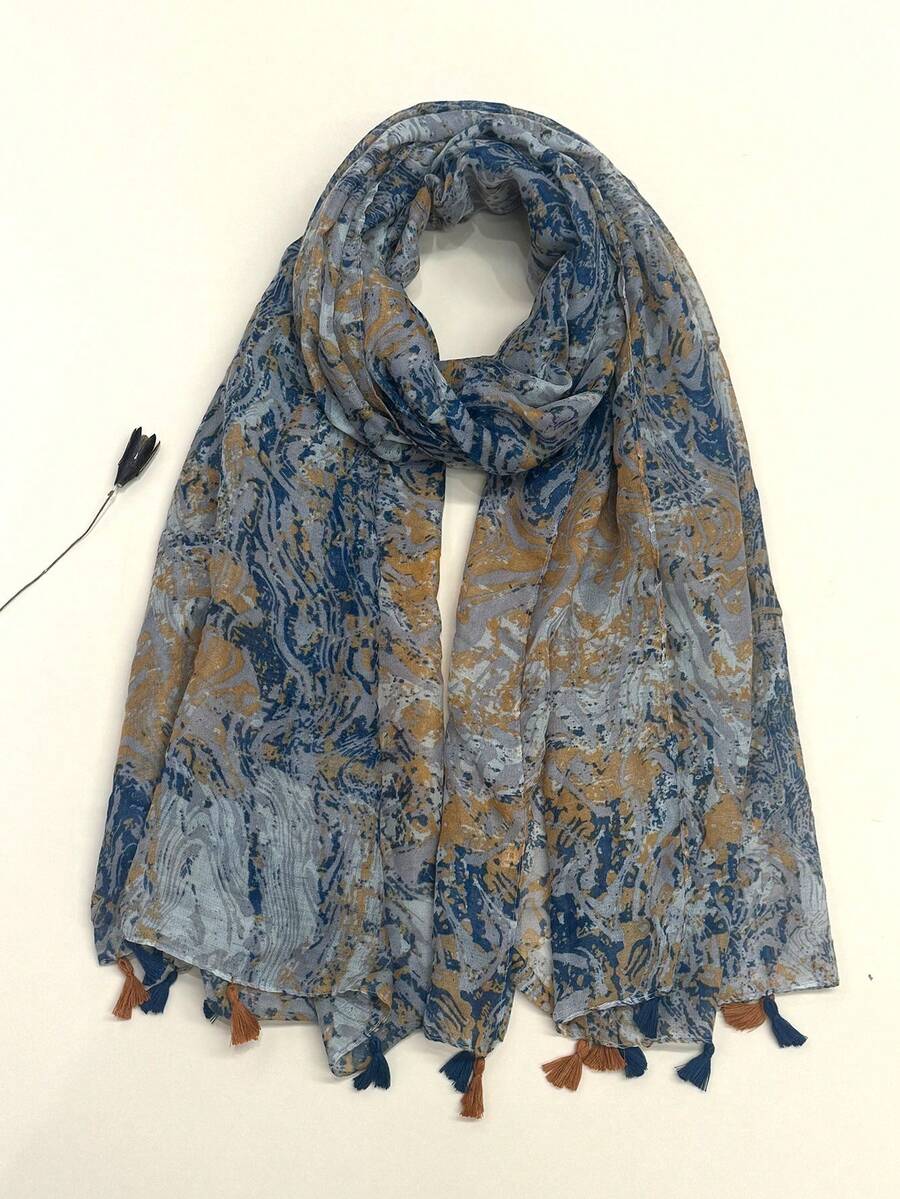 New Bohemian Print Scarf, Lightweight Breathable Tassel Shawl, Elegant Style Women's Sun Protection Beach Travel Scarf - Burnt Orange - View 1