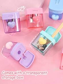 4 قطع مبراة أقلام بشكل قلب كرتوني بألوان الماكرون، مزودة بغطاء شفاف وفتحتين، مناسبة لمختلف أنواع الأقلام، تجليخ ناعم عالي الجودة لاستخدام طلاب المدارس الابتدائية والأطفال في التعلم والامتحانات