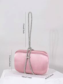 1pc Elegant Satin Box Clutch Bag, Luxury Sparkling Crystal Decor Chain, Refined Pink Formal Party Handbag, Suitable For Balls, Parties, Banquets, Birthday Gatherings, Also Can Be Used As Bridal Clutch Gift
