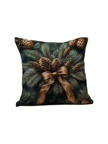 1/2/4pcs Large Square Christmas Cushion Cover - Pine Cones, Golden Bows - Dark Green Holiday Decor - Zipper Closure - Fits Living Room, Bedroom, Entryway - Seasonal Home Accent Pillow Case - Easy-Clean Fabric, Christmas Pillow Covers, Festive Room Decoration, Pinecone Pattern