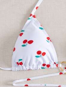 夏日樱桃性感波西米亚优雅交叉吊带分体比基尼泳装海滩度假两件套 - 白色 - 查看 8