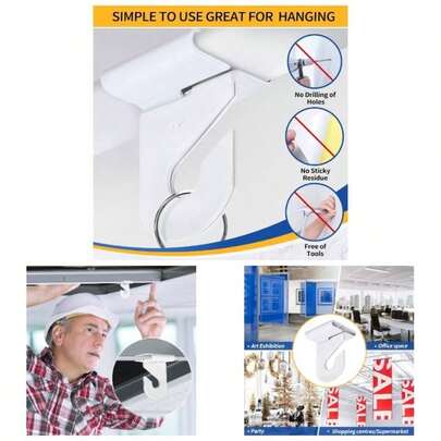 10 Pairs Drop Ceiling Hooks Hanging, Suspended Track Ceiling Tile Clips, Ceiling Grid Hangers Decorations From Classroom, Office, Home, Wedding, Hold To 20 Lbs, 1 X 1 H