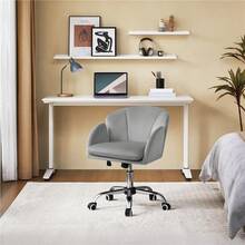 Butterslay 1PC Modern Velvet Upholstered Desk Office Vanity Chair Armrests 360° Swivel Rolling Height Adjustable Tilt Dual-Layer Cushion For Home Office Bedroom, Dark Gray/Light Gray/Snowy/Pink - 淺灰色 - 查看 2