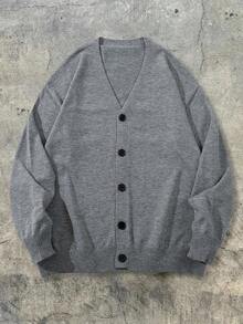 Unisex Casual Loose Solid Color Sweater, Minimalist Design, Street Style, Long Sleeve Knitted Cardigan, Suitable For Spring, Autumn, Winter