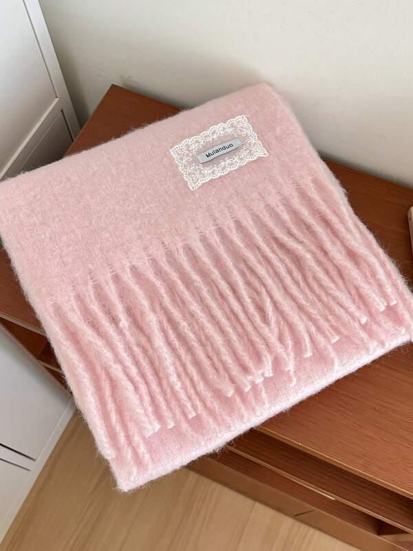 1 pièce Nouvelle écharpe en peluche à franges pour femmes en automne/hiver, 30% laine, grande étole chaude et confortable, coupe-vent et chaude pour l'extérieur, simple et polyvalente pour le port quotidien des femmes en hiver