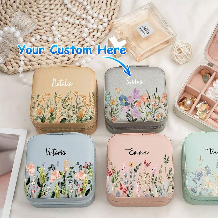 Personalized Leather Jewelry Travel Case With Name Custom Gift For Bridesmaid DIY Travel Jewelry Box Wedding Bridesmaid Gift Bride Gift Valentine's Day Gift - Multicolor - View 1