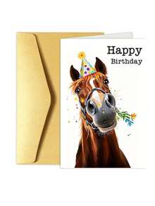1/2/5/10pcs Humorous Horse Birthday Card With Party Hat & Confetti Design - Funny Animal-Themed Greeting Card For Dad, Anyone - Includes Envelope, High-Quality Paper, Dad Birthday Card, Vibrant Colors, Sturdy Envelope, Gift Givers - Multicolor - View 13