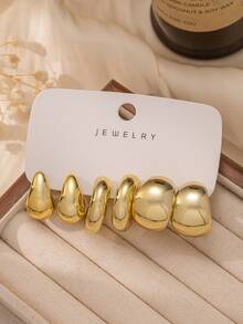 6pcs-12pcs/Set C-Shaped & Water Drop Hoop Earrings For Women - Fashionable Geometric Design, Suitable For Daily Wear & Women Jewelry Gift Earrings