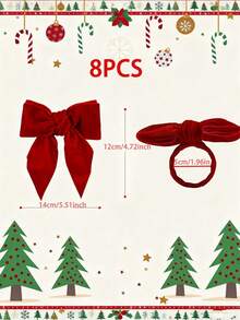 Conjunto de 8 peças de porta-guardanapos decorativos de Natal, com laço vermelho tecido à mão e fivela exclusiva em veludo macio e espesso. Ideal para decoração de mesas de Natal, jantares, banquetes, casamentos e outras festas.