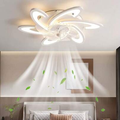Quạt trần acrylic hiện đại 1 chiếc có đèn | Chụp đèn đen trắng độ nét cao | Điều khiển từ xa, đèn LED có thể điều chỉnh độ sáng và tốc độ gió - Thích hợp cho nhà bếp, phòng ngủ và phòng khách