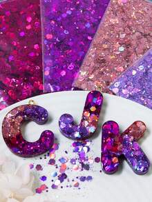 4 Pacotes Conjunto de Preenchimento de Glitter Resina Holográfica Roxa, Pó de Glitter de Resina Granulado, Preenchimento de Resina Epóxi, Preenchimento de Chaveiro de Letra de Resina Glitter, Suprimentos de Artesanato DIY, Fabricação de Joias, Decoração de Feriados, DIY Shaker de Resina