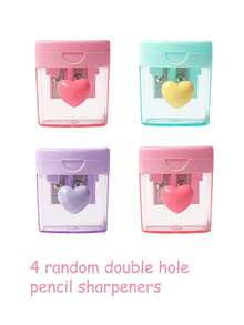 4 قطع مبراة أقلام بشكل قلب كرتوني بألوان الماكرون، مزودة بغطاء شفاف وفتحتين، مناسبة لمختلف أنواع الأقلام، تجليخ ناعم عالي الجودة لاستخدام طلاب المدارس الابتدائية والأطفال في التعلم والامتحانات