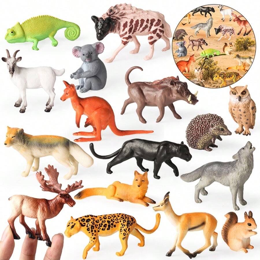 16PCS Simulation Wild Animal Model Toy Set, Hedgehog, Antelope, Wolf, Squirrel Children's Cognitive Toys, Halloween Christmas Party Decoration Gifts - Multicolor - View 1