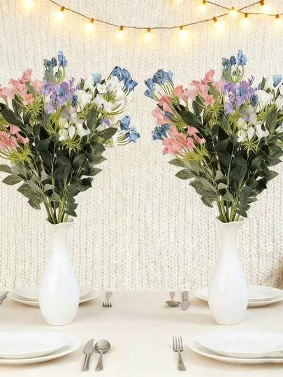 6 Bundlesspring Bouquet Artificial Outdoors Uv Resistant Fake Plants Faux Plastic For Outside Home Indoor Pot Garden Decor,Real Touch Faux Flowers For Wedding Floral Arrangement Party Home Decoration