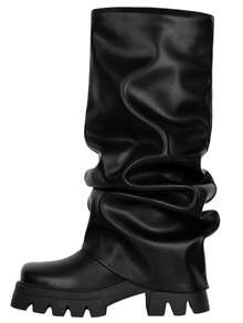 Women's Black Boots Metal Platform Shark Boots Foldable Thick Knee High Shoes Motorcycle Nightclub Cosplay Spring Boots For Women - 黑色 - 查看 10