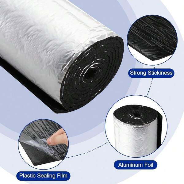 1 Roll Automotive Heat Insulation Soundproofing Mat, Insulation Pad And Soundproof Mat, Car Cover Decorative Rooftop Door Automotive Insulation Soundproof, Suitable For Car Hood Engine, Rooftop, Door And Trunk - Aluminum Foil Surface, Engine Hood Closed Cell Foam Accessories, Car Hood Insulation Pad, Car Sound Absorbing Pad Heat Insulation Pad, Car Hood Engine Rooftop Door Heat Insulation Pad, Car Audio Mat, Closed Cell Foam Accessories