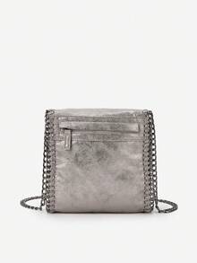 Chain Strap Soft Crossbody Bag With Metallic Vibe - Grey - View 2
