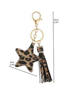 1 قطعة DIY مصنوعة يدويًا من جلد البو ذو طبعة نمر مع شرابة بشكل نجمة خماسية، حلقة مفاتيح نجمية جلدية، هدية إبداعية للحبيب والصديق والصديقة والمناسبات والأعياد والهاتف المحمول وإكسسوارات السيارة وهدايا صغيرة لحقيبة الأحداث وإكسسوارات السيارة وهدايا المعلم والأخت