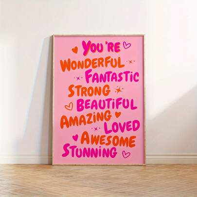 Affiche murale minimaliste rose avec citation inspirante - Affiche sans cadre pour la décoration du bureau et de la chambre à coucher