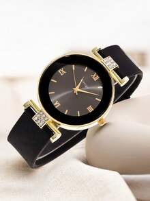 DQG 1 Fashionable And Women's Round Tape Quartz Watch With Versatile Round Digital Dial, Perfect For Daily Wear, Dinner Parties, And Other Occasions To Decorate The Wrist. - Black - View 3