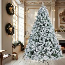 1 pieza Árbol de Navidad nevado blanco, hecho de tela de peluche artificial con efecto de copos de nieve natural, estructura de ensamblaje rápido con soporte de metal plegable resistente, hojas de PVC de alta calidad, fácil de ensamblar, adecuado para decoración navideña en el hogar, oficina y comercio
