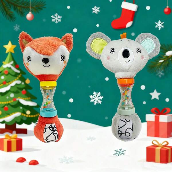 Fox & Koala Hand Rattle Toy For Kids,Enhances Grip & Motor Skills,Promotes Visual & Auditory Development,Perfect For Tummy Time,Birthday &Christmas Gift For Baby