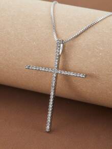 1PC Jesus Zirconia Big Cross Necklace Unisex Simple Large Cross Pendant Necklaces For Men Women Couple Religion Jewelry Gift