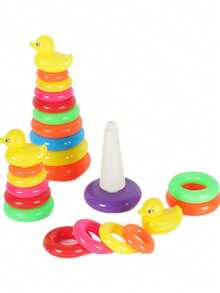 Colorful Multi-Layer Plastic Stacking Music Equipment: Mainly Featuring Lively Rainbow Colors, With Duck And Animal Head Details, It Can Achieve Basic Interactive Stacking Cup With Loop Stacking Gameplay, Suitable For Daily Basic Interactive Scenes