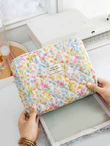 1 Piece/Set Floral Pattern Multi-Functional Cosmetic Storage Wallet Pouch, Portable Makeup Brush Storage Bag With Zipper Closure. It Can Hold Lipsticks, Brushes, Skincare Products, Mobile Phones, Coins And Small Items, Suitable For Home, Travel, Vacation And School Use.