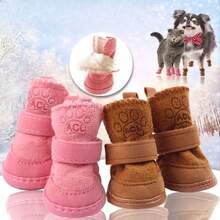 4pcs/1 Set Pet Dog Shoes Winter Warm Shoes For Small Medium Dogs Anti-Slip Puppy Rain Snow Boots Footwear Cat Dog Walking Sneakers