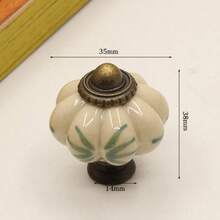 1pc Vintage Ceramic Cabinet Knobs Blue White Porcelain Pumpkin Design With Leaf Vine Embossed Detail Antique Drawer Pulls Farmhouse Kitchen Cupboard Dresser Handles Rustic Home Decor Hardware